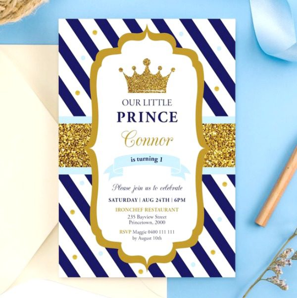 Prince 1st Birthday Party Invitation