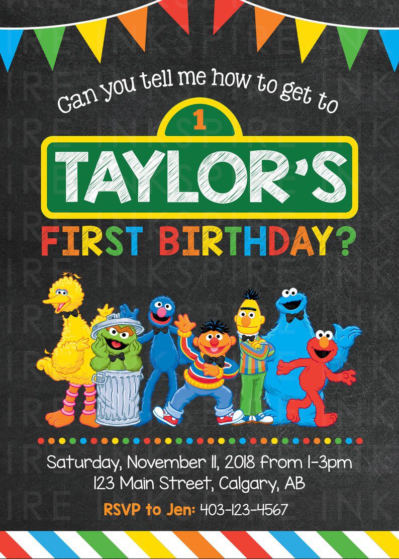Sesame Street 1st Birthday Party Invitation