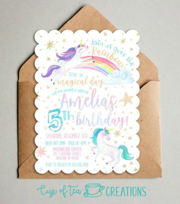 Watercolor Unicorn Party Invitation