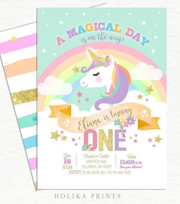Unicorn 1st Birthday Party Invitation | CatchMyParty.com