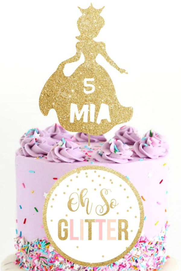 Gold Sparkly Princess Cake Topper