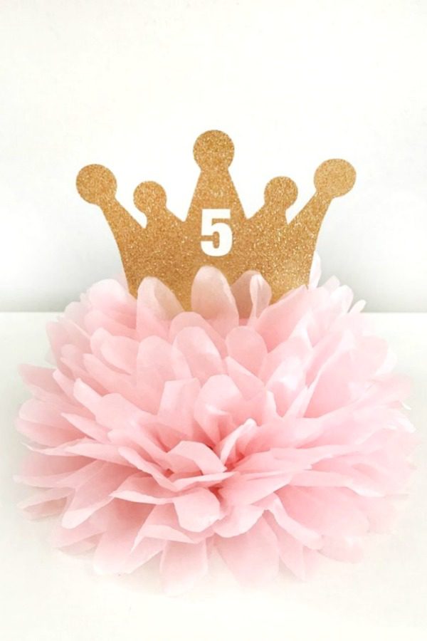Pink Princess Pompom Centerpiece with a Gold Crown