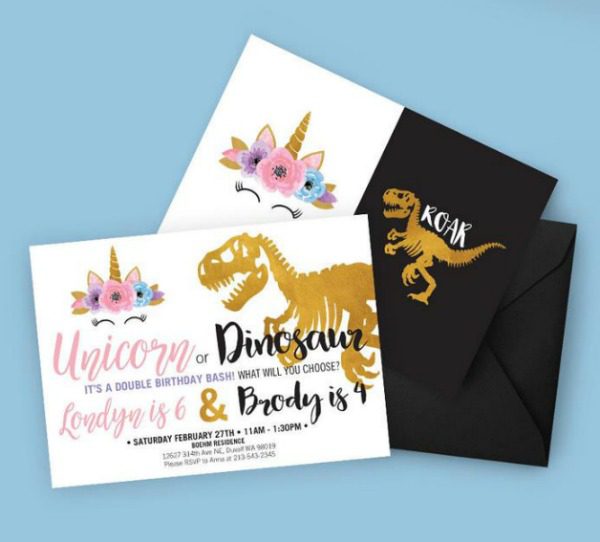 Dinosaur & Unicorn Birthday Party Invitation