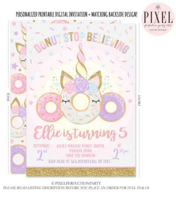 Unicorn Donut Birthday Party Invitation