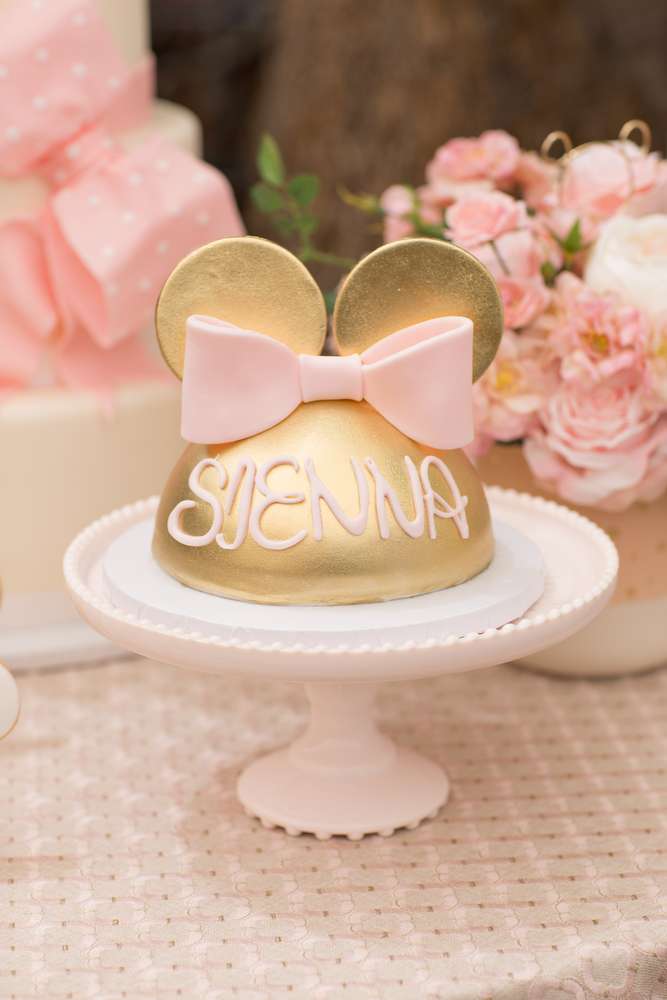 Gold Minnie Mouse Ears Birthday Cake