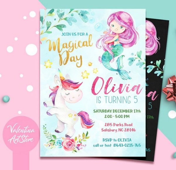 Mermaid & Unicorn Birthday Party Invitation