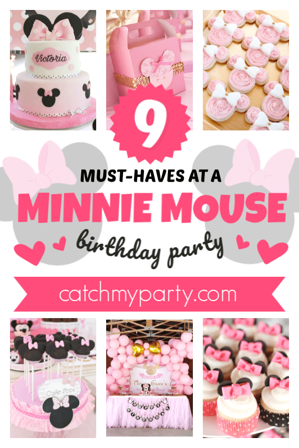 Collage of the 9 things you must-have at your Minnie Mouse party!