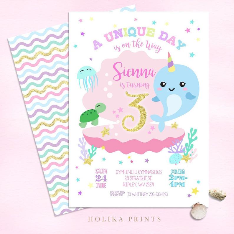 Narwhal Birthday Party Invitation | CatchMyParty.com