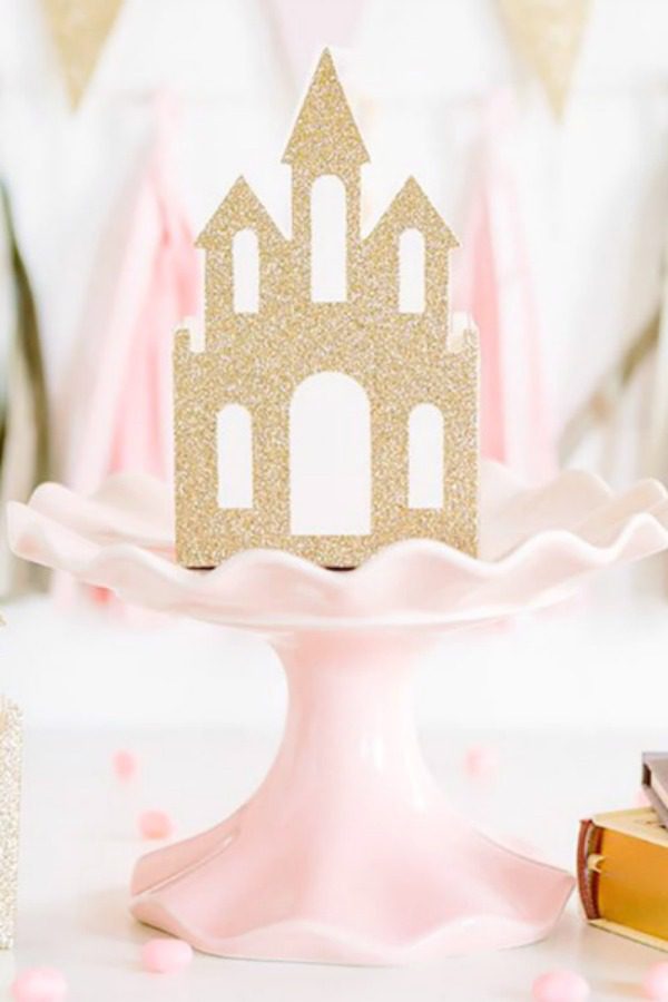 Gold Sparkly Princess Castle Party Favor Box