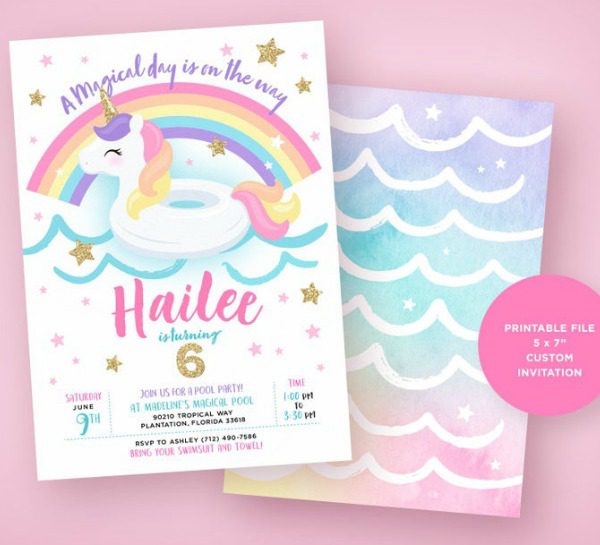 Unicorn Pool Birthday Party Invitation