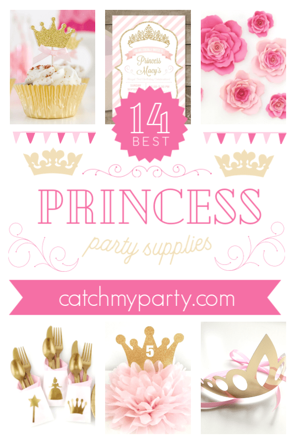 Collage of the most gorgeous pink princess party supplies | CatchMyParty.com