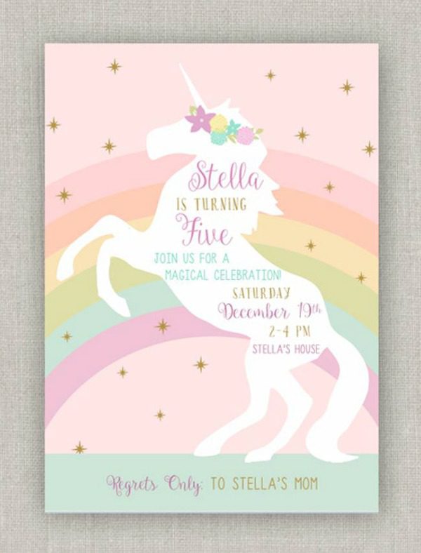 Rainbow Unicorn Birthday Party Invitation