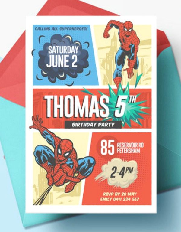 Comic inspired Spider-Man party Invitation
