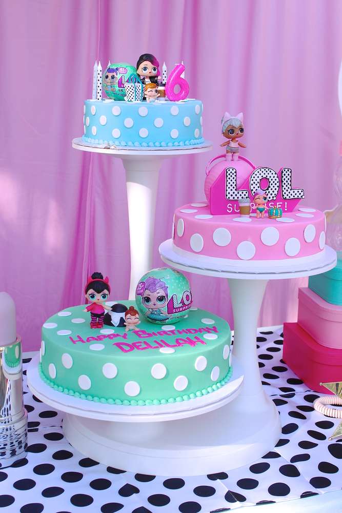 Deconstructed Tiered LOL Surprise Dolls Birthday Cakes