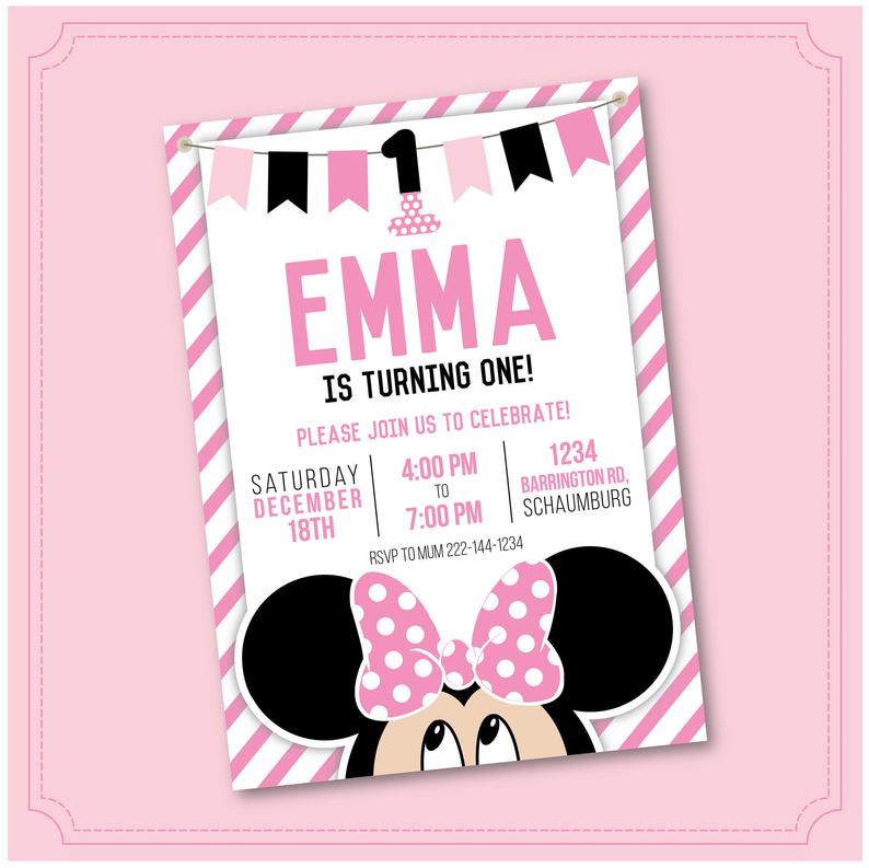 Minnie Mouse 1st Birthday Party Invitation