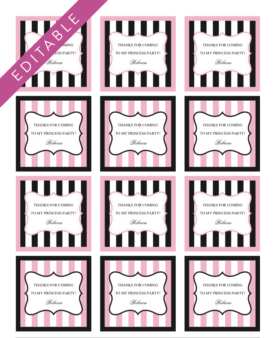 Free Editable Princess Party Printables - Pretty Princess Favor Tags