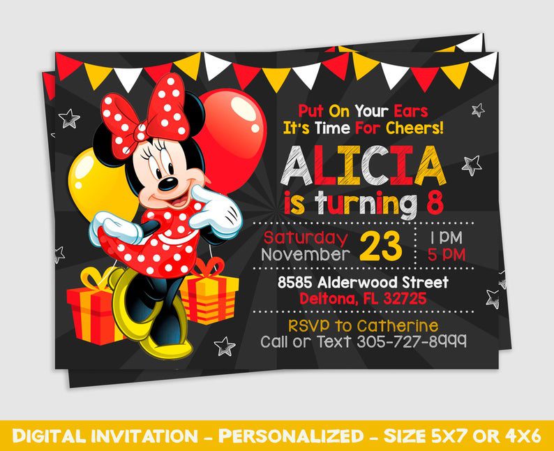 Minnie Mouse Chalkboard Party Invitation