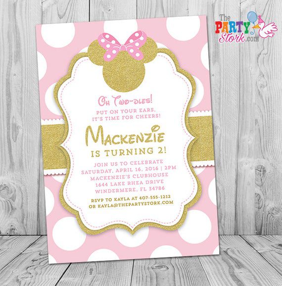 PInk and Gold Minnie Mouse Birthday Party Invitation