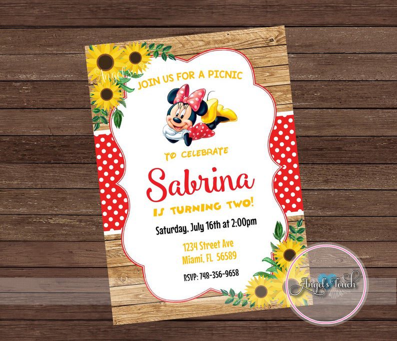 Minnie Mouse Picnic Birthday Party Invitation