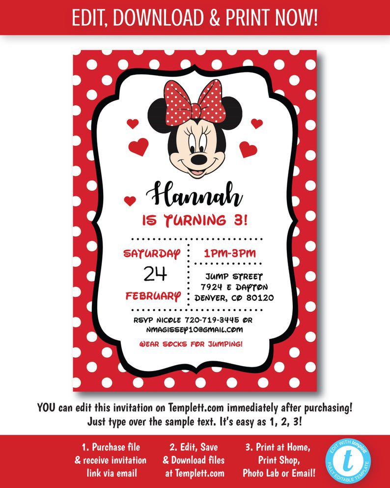 Red Minnie Mouse Birthday Party Invitation