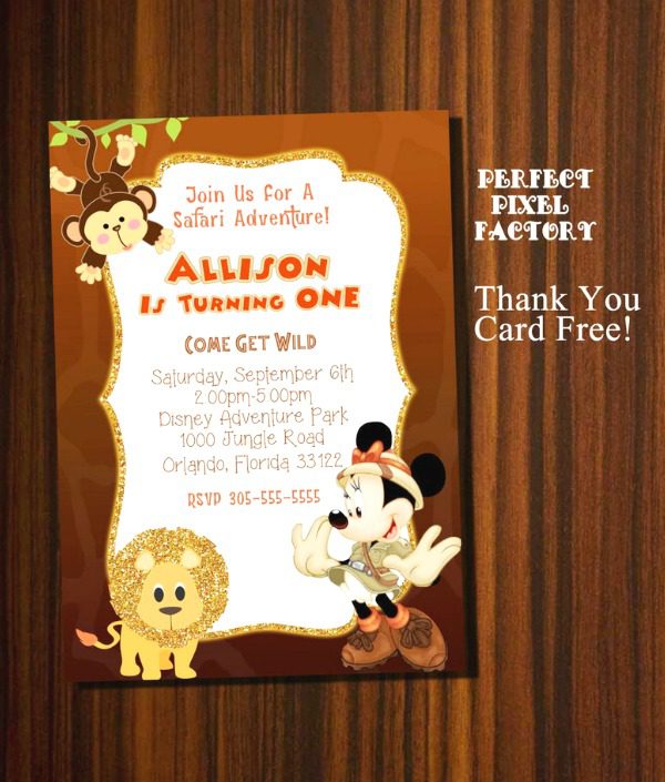 Minnie Mouse Safari Party Invitation