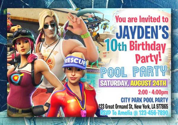 Fortnite Pool Party Invitation