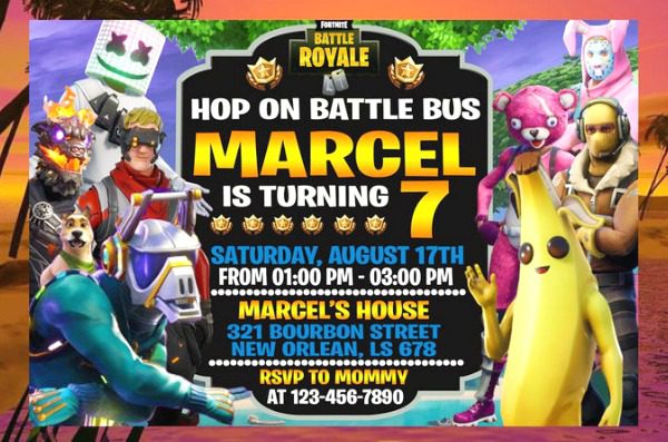 Fortnite Battle Bus Party Invitation