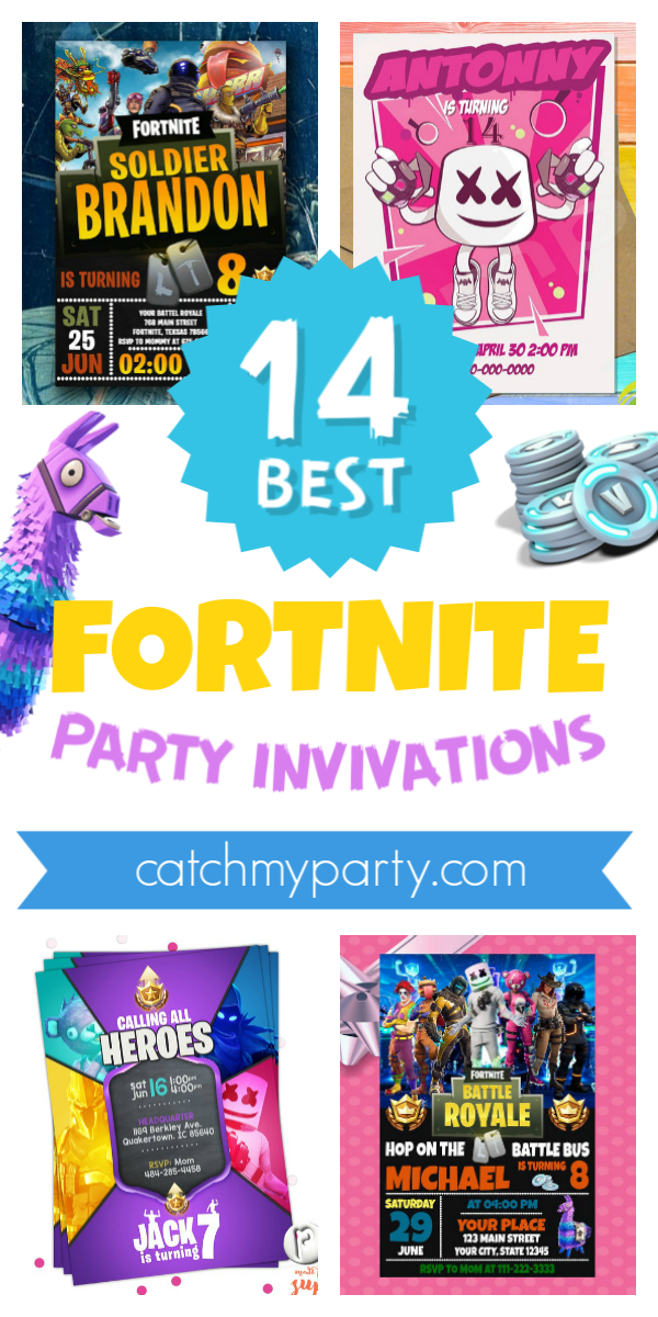 Collage of the Coolest 14 Fortnite Party Invitations!