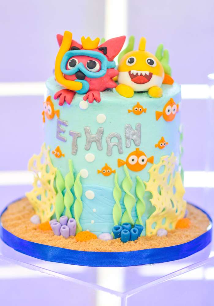 Baby Shark themed birthday cake