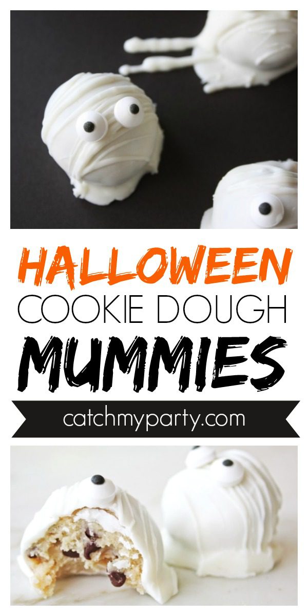 Collage of Easy Halloween Cookie Dough Mummies!