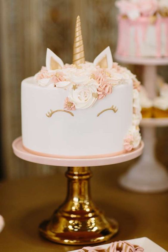 Gold and Rose Unicorn Birthday Cake