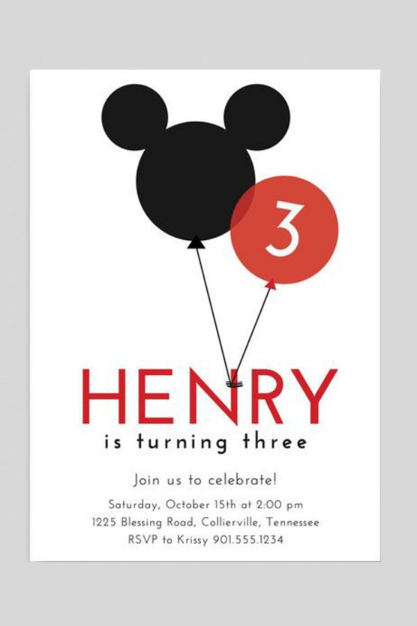 Mickey Mouse Balloon Birthday Party Invitation