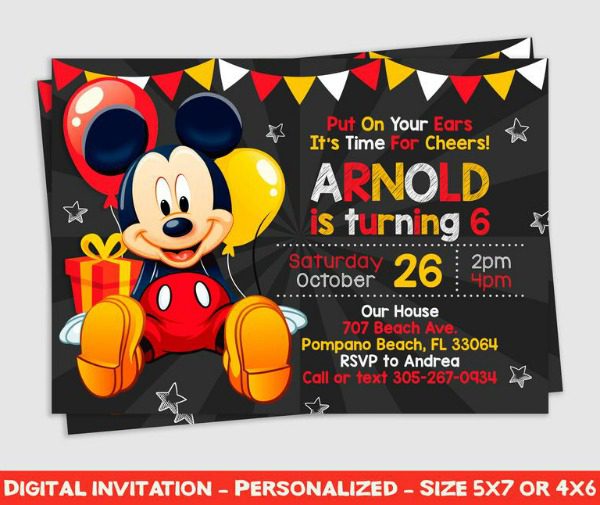 Mickey Mouse Chalkboard Party Invitation