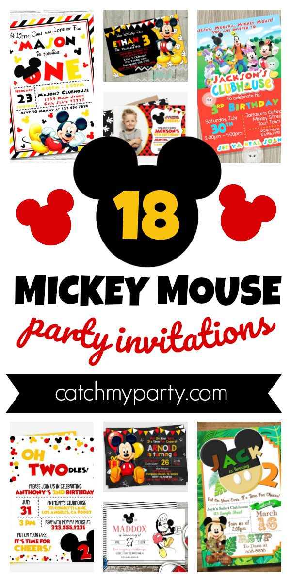 Collage of 18 fun Mickey Mouse Party Invitations