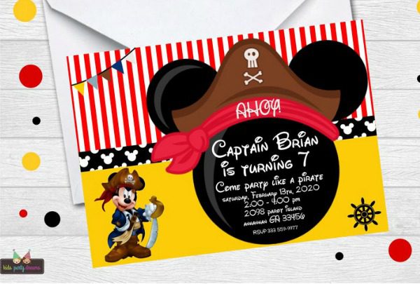 Pirate Mickey Mouse Party Invitation