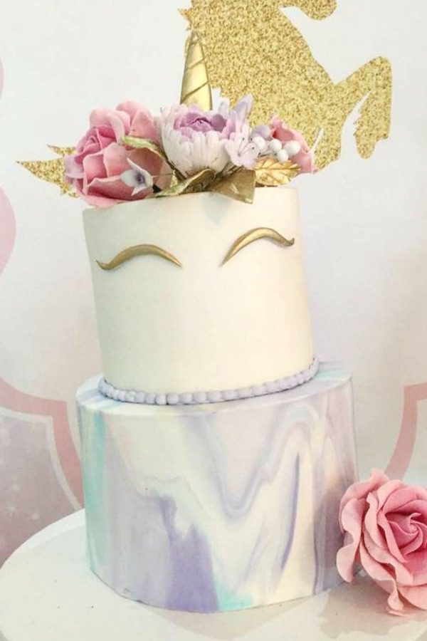 Floral Marble Unicorn Cake