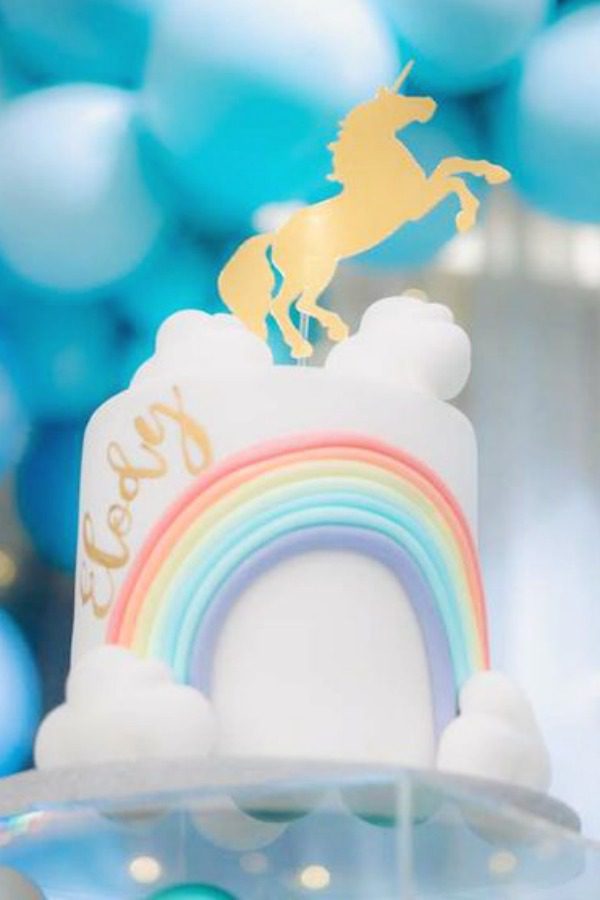 Rainbow and Clouds Unicorn Cake