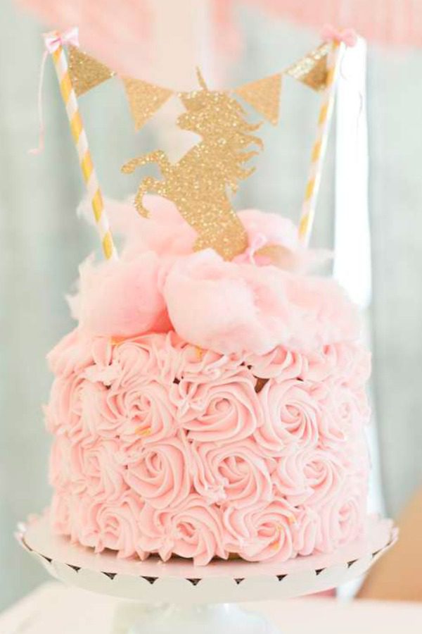 Pink Cotton Candy Unicorn Birthday Cake