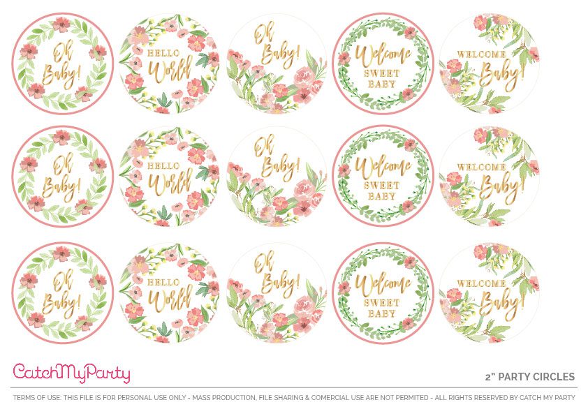 2" Floral Baby Shower Party Circles