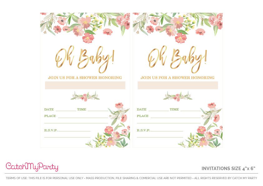 4" x 6" Floral Baby Shower Invitations