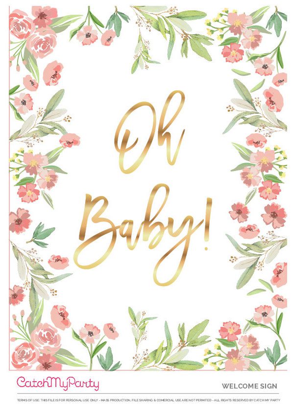 Portrait Floral Baby Shower 'Oh Baby' Poster