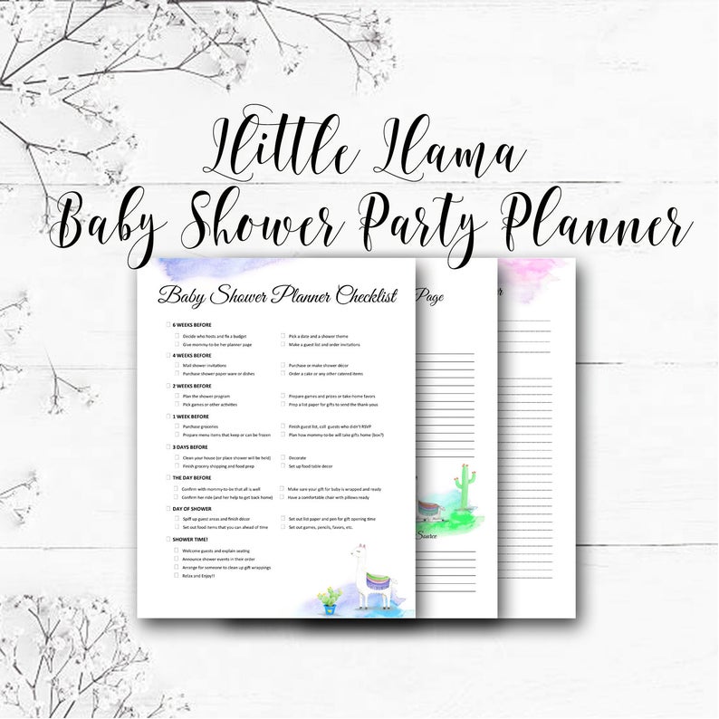 Printable llama baby shower planner