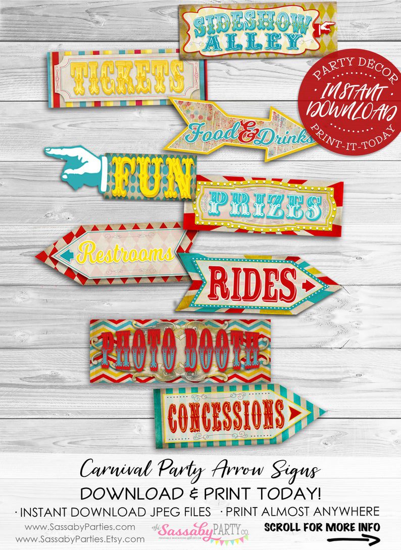 Vintage Carnival Party Signs 