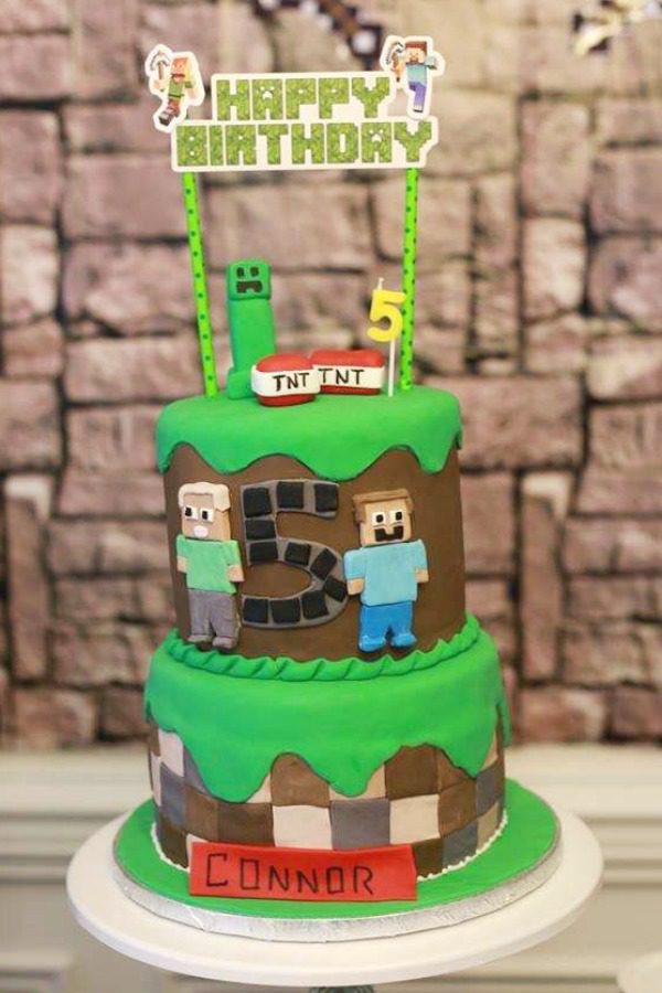 Fun Tiered Minecraft Birthday Cake