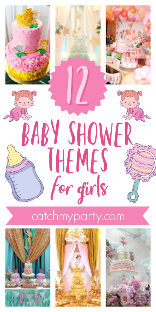 Collage of The 12 Most Popular Baby Shower Themes for Girls