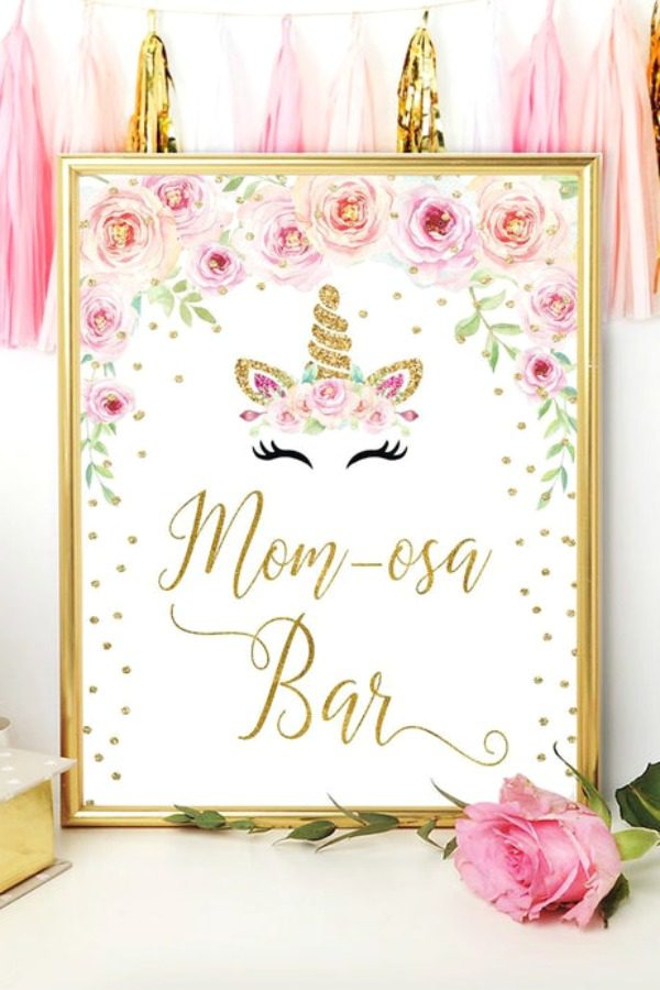 Unicorn Baby Shower Mom-osa Bar Sign