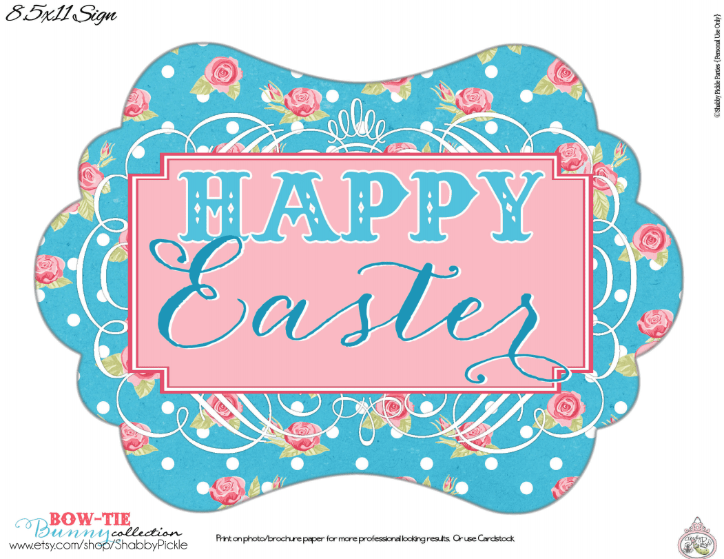 Free Bow Tie Bunny Happy Easter Sign | CatchMyParty.com
