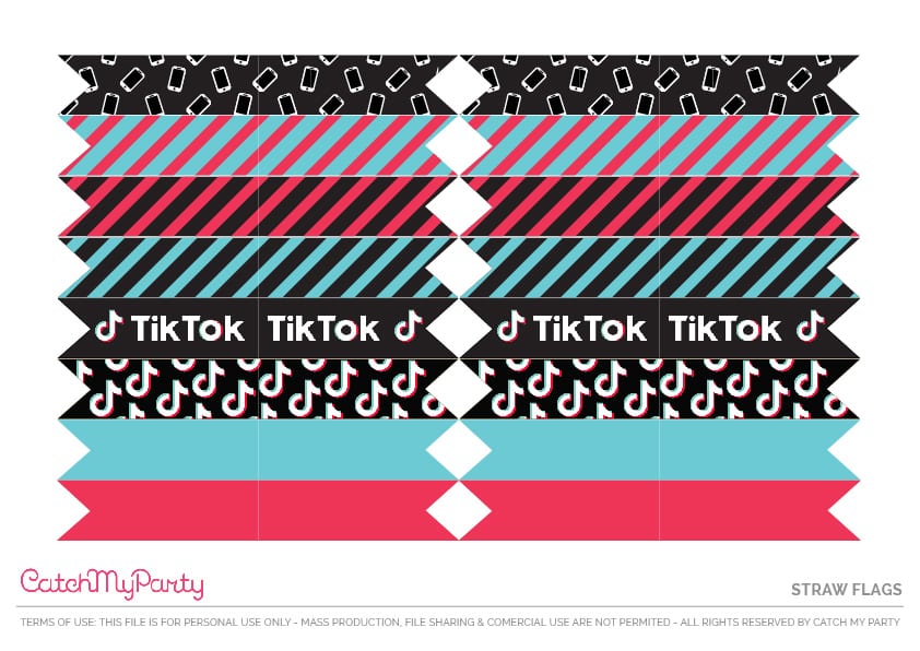 Fun Free TikTok Party Printables - Straw Flags