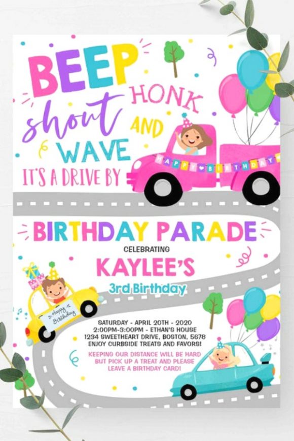 Drive by Birthday Parade Printable Invitation