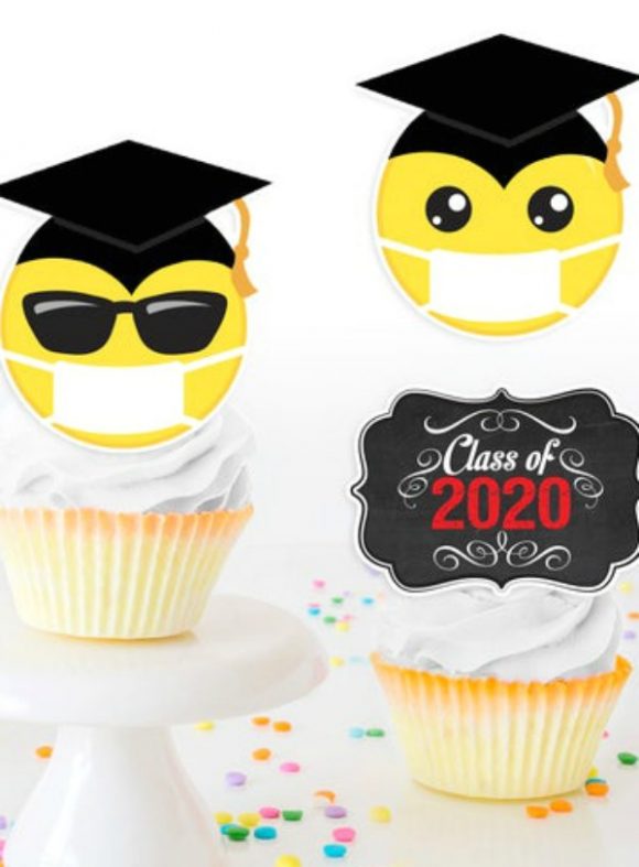 Mix of Emoji Quarantine Graduation Cupcakes
